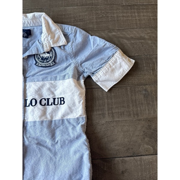 Ralph Lauren Polo Girls Blue White collared shift dress ruffled hem size 10 - Picture 3 of 12